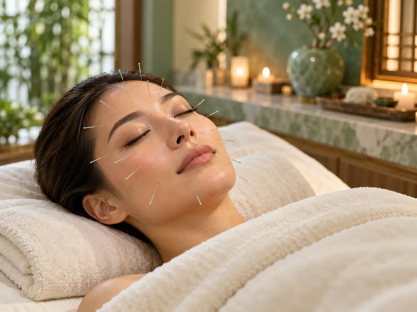 Facial acupuncture rejuvenation session