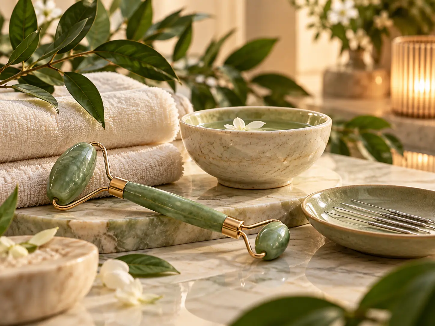 Jade facial tools and acupuncture supplies for skin wellness